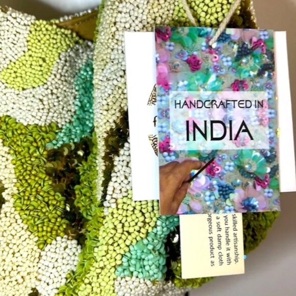 Handcrafted in India Tik Tok Viral Green Beaded Sequin Bag Camo Design NWT - Picture 5 of 5